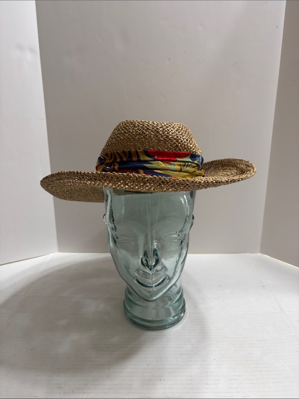 Natural Straw Sun Hat with Colorful Scarf Band